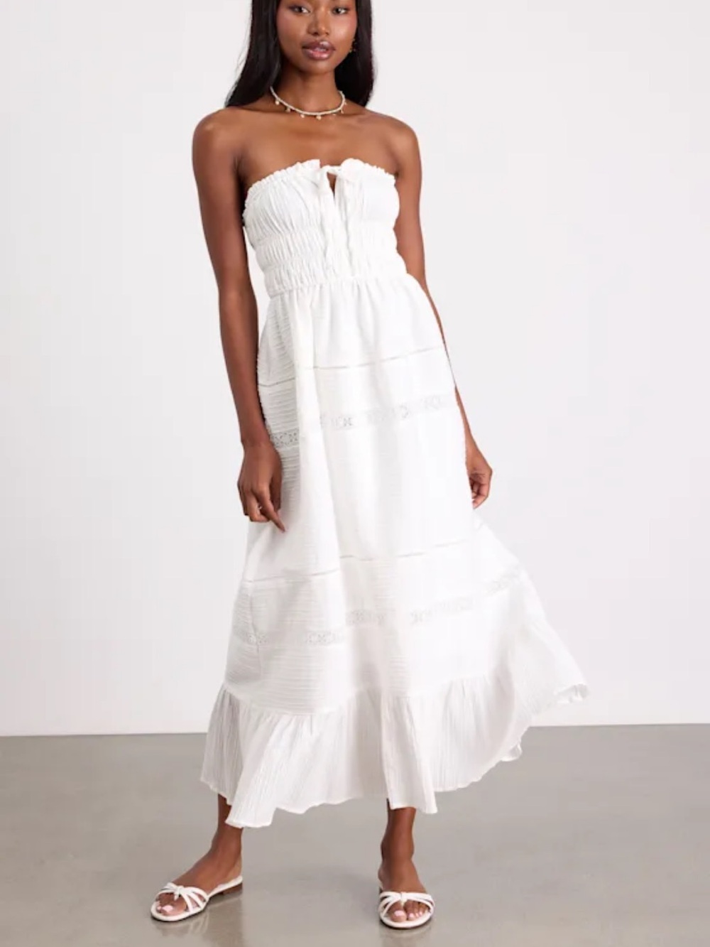 Lulu's White Strapless Smocked Midi Dress
